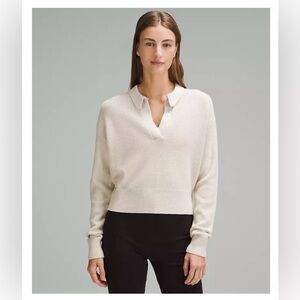 Lululemon Collared Merino Wool-blend Sweater, size XS in Heathered Bone.